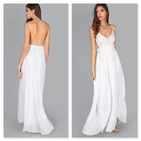 Rouge! Dresses & Skirts - Backless Lace Detail White Maxi Dress